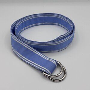 Y2K Preppy Ribbon Belt S Purple Periwinkle Striped Double D-Ring Metal Golf